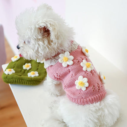 Dog Coat - Dog Sweater - Sweater for Small Dogs - Cute Floral Sweater for Girls - Winter Knitted Sweater - Lightweight and Warm Cat Sweater - Birthday, Party, Party Decoration, Christmas - Size L.
