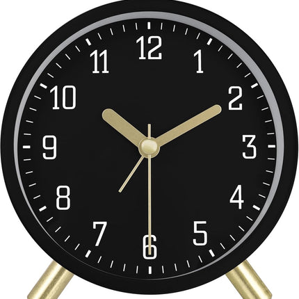 Wekker - Digital Alarm Clock - Alarm Clocks - Children's Alarm Clock - Silent Analog Metal Alarm Clock - Simple Desk Clock - With Night Light - Black - Modern Classic - For Bedside.