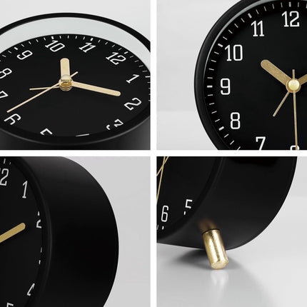 Wekker - Digital Alarm Clock - Alarm Clocks - Children's Alarm Clock - Silent Analog Metal Alarm Clock - Simple Desk Clock - With Night Light - Black - Modern Classic - For Bedside.