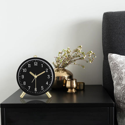 Wekker - Digital Alarm Clock - Alarm Clocks - Children's Alarm Clock - Silent Analog Metal Alarm Clock - Simple Desk Clock - With Night Light - Black - Modern Classic - For Bedside.