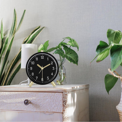 Wekker - Digital Alarm Clock - Alarm Clocks - Children's Alarm Clock - Silent Analog Metal Alarm Clock - Simple Desk Clock - With Night Light - Black - Modern Classic - For Bedside.