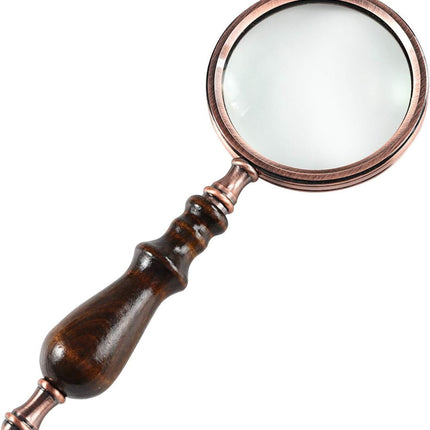 Magnifying glass - 10x magnification - 8.5 x 22.5 cm - wooden handle - Vintage - best reading magnifier.