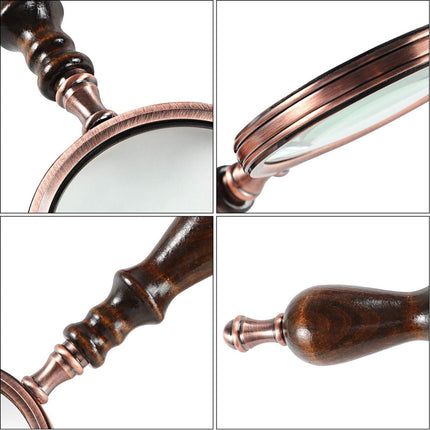 Magnifying glass - 10x magnification - 8.5 x 22.5 cm - wooden handle - Vintage - best reading magnifier.