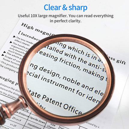 Magnifying glass - 10x magnification - 8.5 x 22.5 cm - wooden handle - Vintage - best reading magnifier.