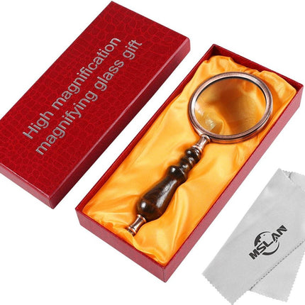 Magnifying glass - 10x magnification - 8.5 x 22.5 cm - wooden handle - Vintage - best reading magnifier.
