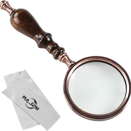 Magnifying glass - 10x magnification - 8.5 x 22.5 cm - wooden handle - Vintage - best reading magnifier.