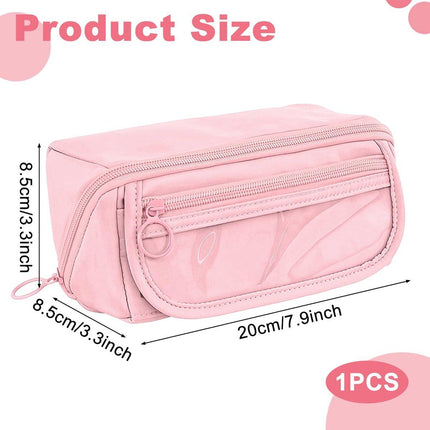 Pencil case - Pencil case for boys and girls - 20x8.5x8.5 cm - Canvas - Linen - Large capacity - School pencil case - pink.