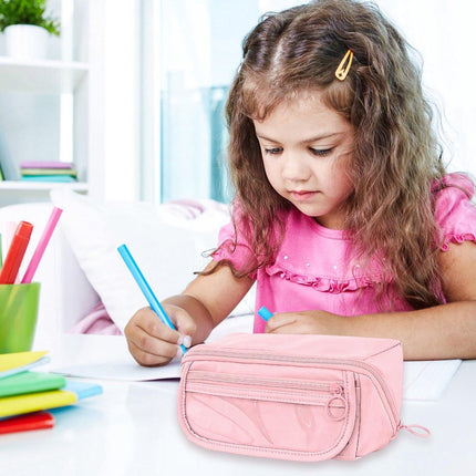 Pencil case - Pencil case for boys and girls - 20x8.5x8.5 cm - Canvas - Linen - Large capacity - School pencil case - pink.