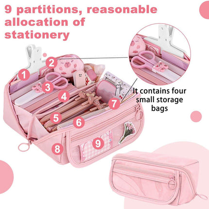 Pencil case - Pencil case for boys and girls - 20x8.5x8.5 cm - Canvas - Linen - Large capacity - School pencil case - pink.