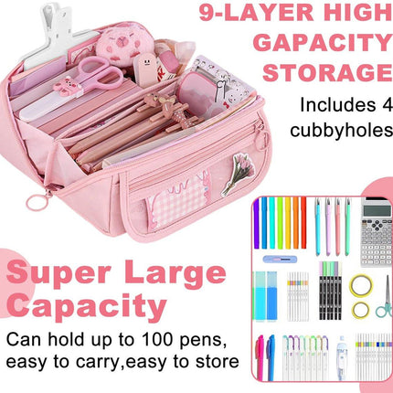 Pencil case - Pencil case for boys and girls - 20x8.5x8.5 cm - Canvas - Linen - Large capacity - School pencil case - pink.