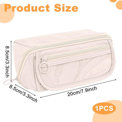 Pencil case - Pencil case for boys and girls - 20x8.5x8.5 cm - Canvas - Linen - Large capacity - School pencil case - Beige.