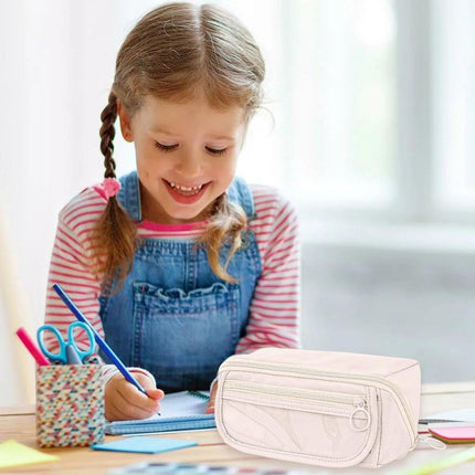 Pencil case - Pencil case for boys and girls - 20x8.5x8.5 cm - Canvas - Linen - Large capacity - School pencil case - Beige.