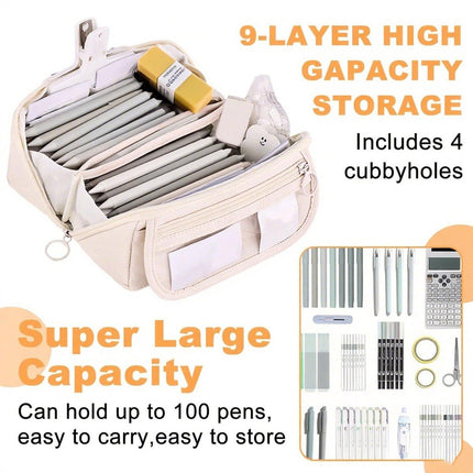 Pencil case - Pencil case for boys and girls - 20x8.5x8.5 cm - Canvas - Linen - Large capacity - School pencil case - Beige.