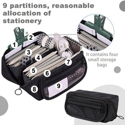 Pencil case - Pencil case for boys and girls - 20x8.5x8.5 cm - Canvas - Linen - Large capacity - School pencil case - black.