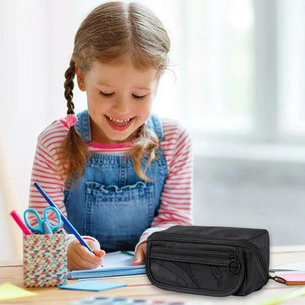 Pencil case - Pencil case for boys and girls - 20x8.5x8.5 cm - Canvas - Linen - Large capacity - School pencil case - black.