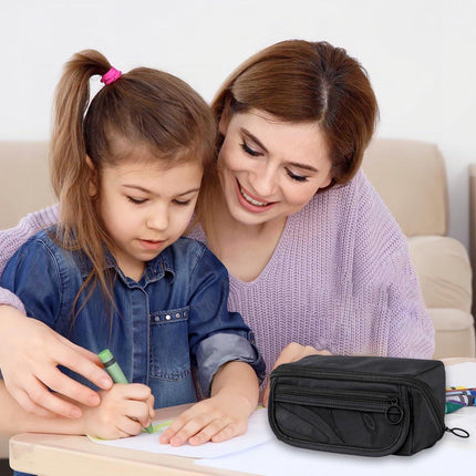 Pencil case - Pencil case for boys and girls - 20x8.5x8.5 cm - Canvas - Linen - Large capacity - School pencil case - black.