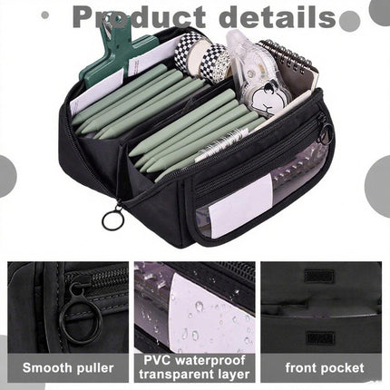 Pencil case - Pencil case for boys and girls - 20x8.5x8.5 cm - Canvas - Linen - Large capacity - School pencil case - black.