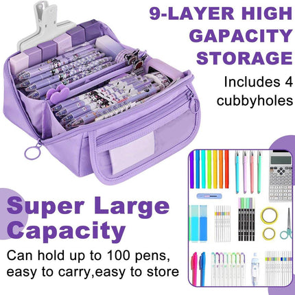 Pencil case - Pencil case for boys and girls - 20 x 8.5 x 8.5 cm - Canvas - Linen - Large capacity - School pencil case - Purple.