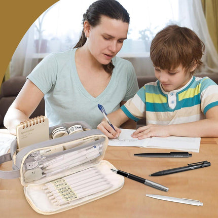 Pencil case, large capacity, suitable for boys and girls, waterproof, expandable, toiletry bag, makeup bag and office supplies, gray.