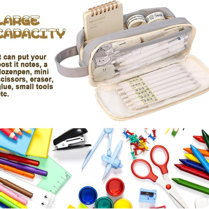 Pencil case, large capacity, suitable for boys and girls, waterproof, expandable, toiletry bag, makeup bag and office supplies, gray.