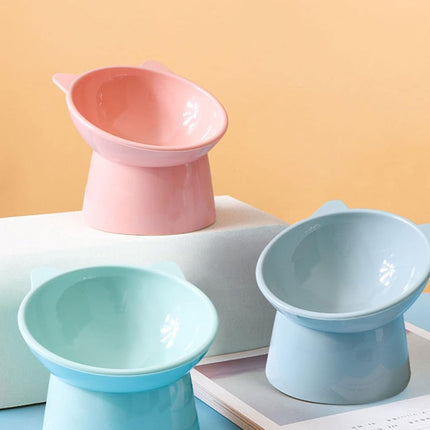 Cat bowl - Non-slip feeder - Tilting bowl - Anti-vomiting - Angled design - Blue - Perfect for cats - Indoor use - Pet accessories - Pink.