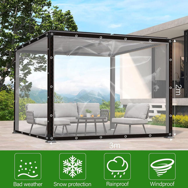 Tarpaulin - Transparent tarpaulin - Transparent tarpaulin with rings - Waterproof transparent tarpaulin - PE tarpaulin - for garden furniture - Planter - Animal shelter - Roof - Rope included - 2 x 3 m.