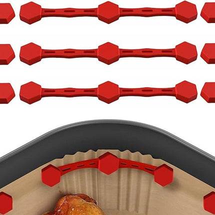 4 Magnetic Silicone Airfryer Loops – Safe for Parchment Paper and Disposable Liners – Magnetic Silicone Airfryer Strips – Ideal for Airfryer Accessories – Prevents Paper from Burning on Contact with the Heating Element – Red.