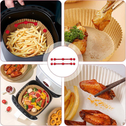 4 Magnetic Silicone Airfryer Loops – Safe for Parchment Paper and Disposable Liners – Magnetic Silicone Airfryer Strips – Ideal for Airfryer Accessories – Prevents Paper from Burning on Contact with the Heating Element – Red.