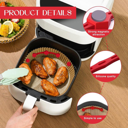4 Magnetic Silicone Airfryer Loops – Safe for Parchment Paper and Disposable Liners – Magnetic Silicone Airfryer Strips – Ideal for Airfryer Accessories – Prevents Paper from Burning on Contact with the Heating Element – Red.