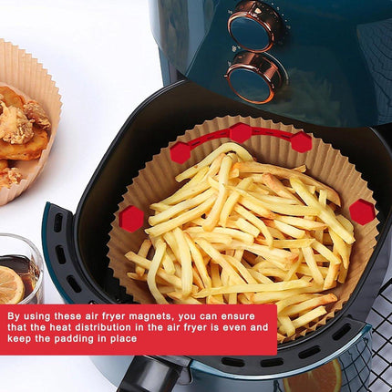 4 Magnetic Silicone Airfryer Loops – Safe for Parchment Paper and Disposable Liners – Magnetic Silicone Airfryer Strips – Ideal for Airfryer Accessories – Prevents Paper from Burning on Contact with the Heating Element – Red.