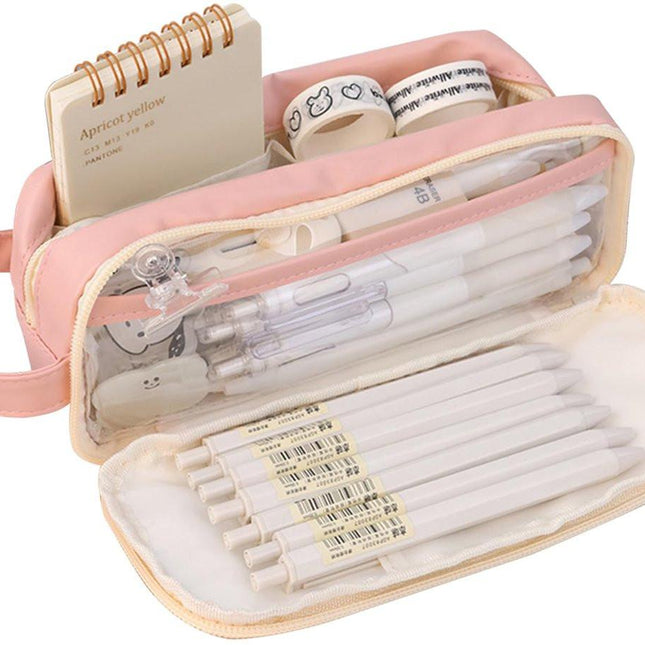 Pencil Case - Large Capacity - Waterproof and Expandable - Pencil Case for Boys and Girls - School Supplies - Suitable for Stationery, Makeup, Cosmetics, Travel, and Office Supplies - Pink.