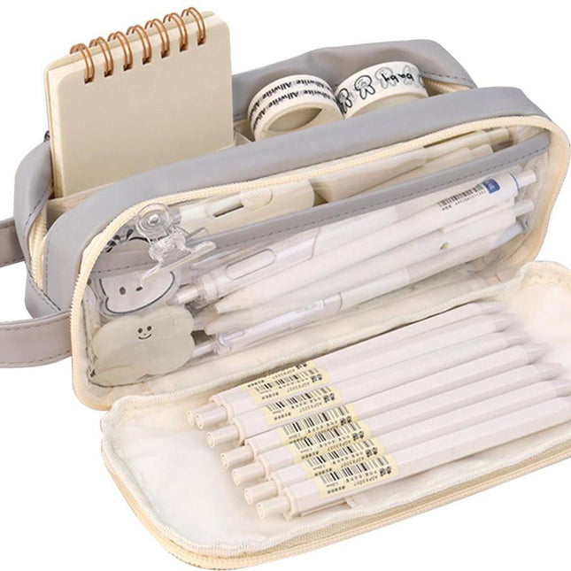 Pencil Case - Large Capacity - Waterproof and Expandable - Pencil Case for Boys and Girls - School Supplies - Suitable for Stationery, Makeup, Cosmetics, Travel, and Office Supplies - Beige.