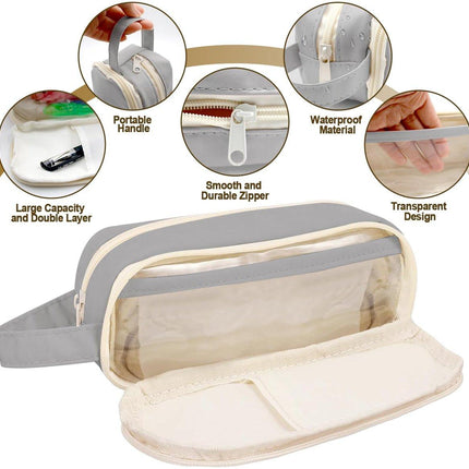 Pencil Case - Large Capacity - Waterproof and Expandable - Pencil Case for Boys and Girls - School Supplies - Suitable for Stationery, Makeup, Cosmetics, Travel, and Office Supplies - Beige.