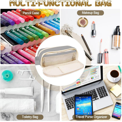 Pencil Case - Large Capacity - Waterproof and Expandable - Pencil Case for Boys and Girls - School Supplies - Suitable for Stationery, Makeup, Cosmetics, Travel, and Office Supplies - Beige.