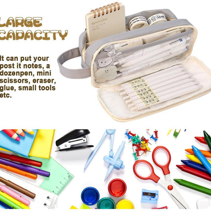 Pencil Case - Large Capacity - Waterproof and Expandable - Pencil Case for Boys and Girls - School Supplies - Suitable for Stationery, Makeup, Cosmetics, Travel, and Office Supplies - Beige.