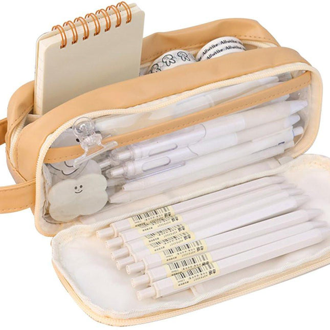 Pencil Case - Large Capacity - Waterproof and Expandable - Pencil Case for Boys and Girls - School Supplies - Suitable for Stationery, Makeup, Cosmetics, Travel and Office Supplies - Brown.