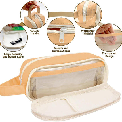 Pencil Case - Large Capacity - Waterproof and Expandable - Pencil Case for Boys and Girls - School Supplies - Suitable for Stationery, Makeup, Cosmetics, Travel and Office Supplies - Brown.