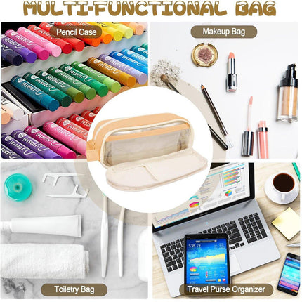 Pencil Case - Large Capacity - Waterproof and Expandable - Pencil Case for Boys and Girls - School Supplies - Suitable for Stationery, Makeup, Cosmetics, Travel and Office Supplies - Brown.
