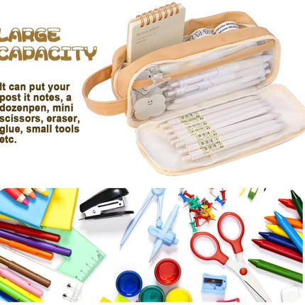 Pencil Case - Large Capacity - Waterproof and Expandable - Pencil Case for Boys and Girls - School Supplies - Suitable for Stationery, Makeup, Cosmetics, Travel and Office Supplies - Brown.