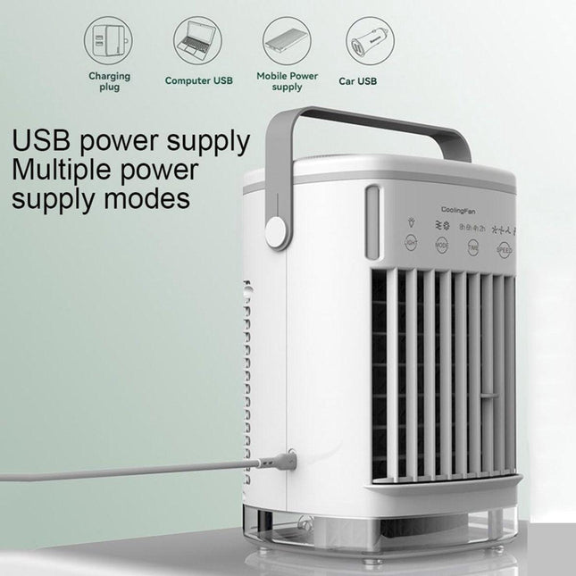 Fan - Small fan - Portable air cooler - Mini mobile air conditioner - Personal evaporative air cooler - Timer function and 7 LED lights - Air coolers for home, office and bedroom.