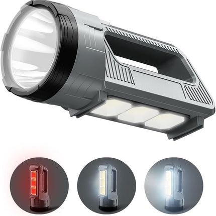 Rechargeable LED flashlight, powerful 6000 lumen outdoor emergency flashlight with 6 modes, USB data cable, IPX4 waterproof flashlight, suitable for camping/home/emergency use..