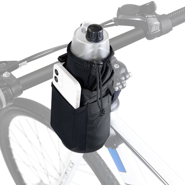 Bicycle panniers - Water bottle cage - Insulated cup holder with shoulder strap - Cup holder with phone storage for adults and children - Water bottle cage for mountain bike handlebars - Black
