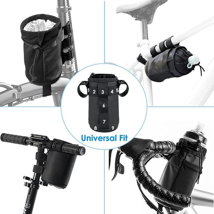 Bicycle panniers - Water bottle cage - Insulated cup holder with shoulder strap - Cup holder with phone storage for adults and children - Water bottle cage for mountain bike handlebars - Black.