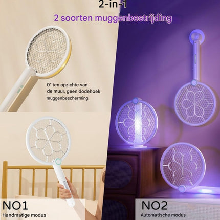 Electric Mosquito Swatter - Electric Fly Swatter - 2-in-1 Super Power V Electric Fly Swatter - 1200 mAh - Rechargeable Electric Fly Swatter - 180° Rotation - Type-C Charging Cable.