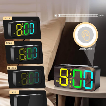 Wekker - Digital Alarm Clock - Wekker Children's Alarm Clock - LED Alarm Clock - Wekker with Color Mirror - 15 Color Modes - Large 7-inch Screen - 3 Brightness Levels - Night Light - Adjustable Volume - 12/24 Hour Time - Mains Powered Alarm Clock - For Ch.