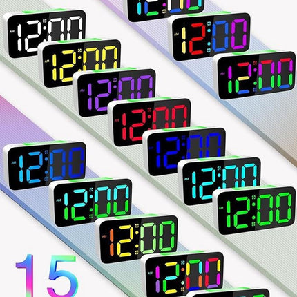 Wekker - Digital Alarm Clock - Wekker Children's Alarm Clock - LED Alarm Clock - Wekker with Color Mirror - 15 Color Modes - Large 7-inch Screen - 3 Brightness Levels - Night Light - Adjustable Volume - 12/24 Hour Time - Mains Powered Alarm Clock - For Ch.