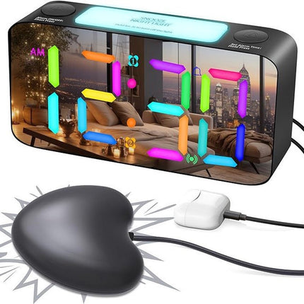 Wekker - Digital Alarm Clock - Wekker Children's Alarm Clock - LED Alarm Clock - Wekker with Color Mirror - 15 Color Modes - Large 7-inch Screen - 3 Brightness Levels - Night Light - Adjustable Volume - 12/24 Hour Time - Mains Powered Alarm Clock - For Ch.
