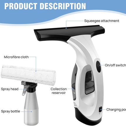 Windshield wiper - window cleaner - window squeegee - window cleaner - cordless window vacuum cleaner - water tank, spray bottle with microfiber cover - cordless window cleaner for all smooth surfaces, windows, mirrors, shower screens.