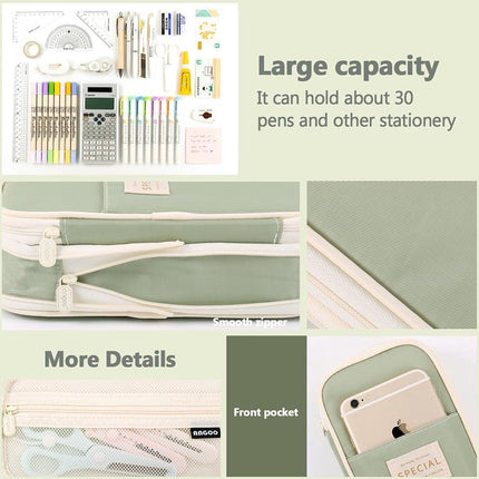 Large capacity pencil case, writing pencil case suitable for teenage girls, green, pencil case.