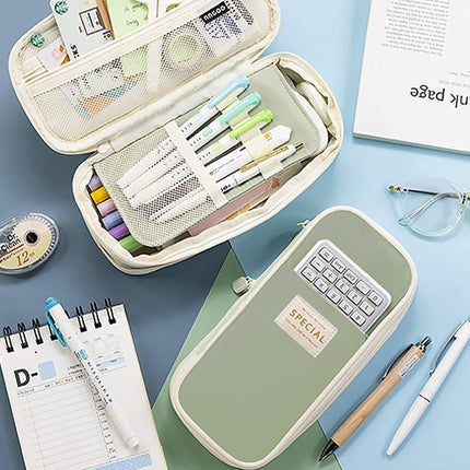 Large capacity pencil case, writing pencil case suitable for teenage girls, green, pencil case.